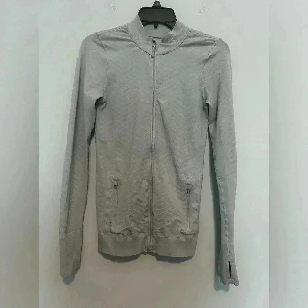 ATHLETA Novelty Light Gray Seamless Active Running Jacket Womens Small